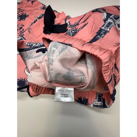 Katie Kime Pajama Set XXS Pink Charleston SC Toile Woven NWOT 2 Piece
